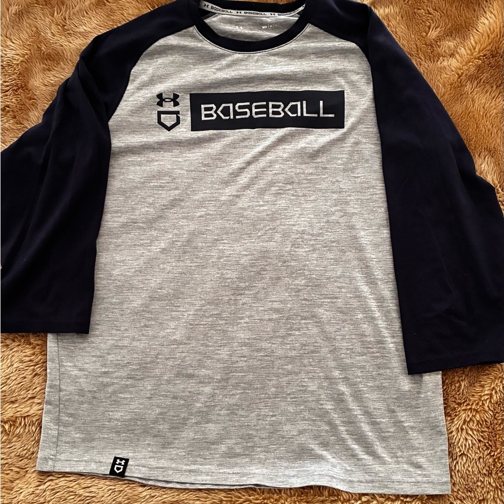 Under Armour Gray and Black Baseball Tee